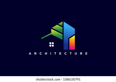 House and building with leaf logo design template.green home concept icon