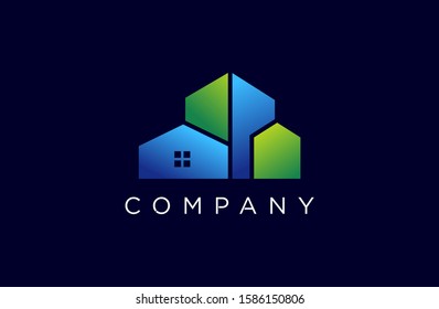 House and building with leaf logo design template.green home concept icon