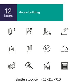 House building line icon set. Set of line icon on white background. Home concept. Washing machine, door, stair. Vector illustration can be used for topics like engineering, power