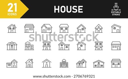 House and building line icon set. Set of 21 outline icons related to house, building, housing, real estate, property, apartment and others. Editable stroke. Vector illustration.