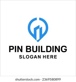 house and building location logo design template with creative line art. pin logo illustration, map, location, home, house, icon, building Premium Vector	