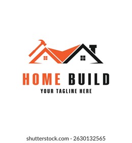 house building logo construction vector design concept with hammer icon