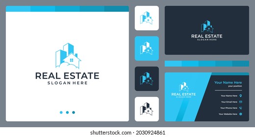 house building logo design and clouds. business card template design.