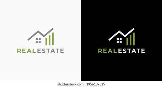 House or building logo design with growth graph. Simple modern logo template for real estate, property, residential, investment, construction, renovation, and other business, company or corporation.