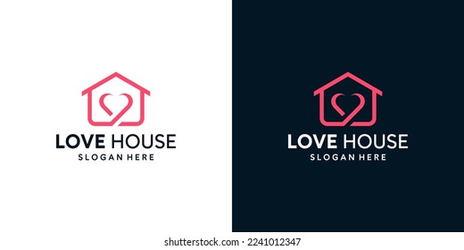 House building logo design template with love heart graphic design illustration. icon, symbol, creative.
