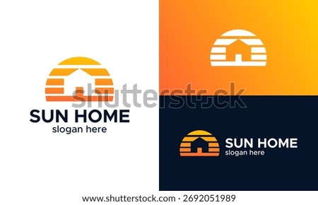 House building logo design vector illustration with sun design graphic Icon, symbols, creative