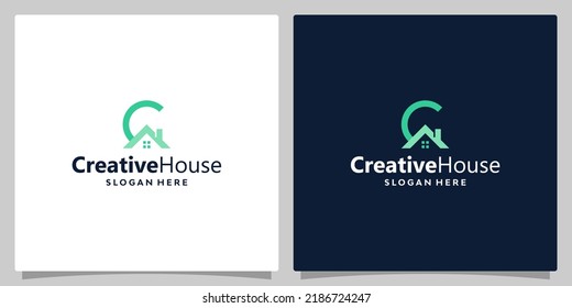 House building logo with initial letter C. Vector illustration graphic design. Good for brand, advertising, real estate, construction, building, and home.