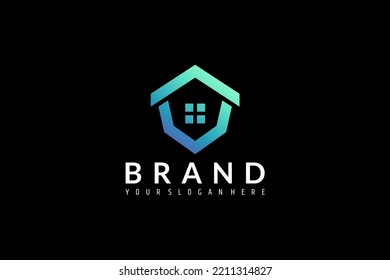 Logo del edificio de la casa con concepto plano simple en gradiente de color verde