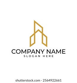 a house and a building logo in the single line style in gold color for the luxury and elegant style