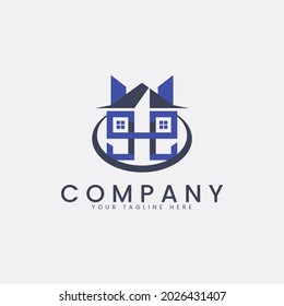Inspiración gráfica vectorial del diseño del logo Inmobiliario e Hipoteca, con un esquema de color azul y gris.