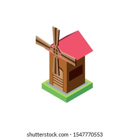 house building with mill, renewable energy on white background vector illustration design