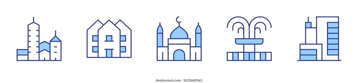 house, building, mosque, city, fountain. Urban Icon vector illustration. Line Duotone style. Editable stroke.