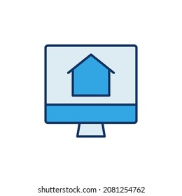 House Building on Computer Screen vector concept colored icon or design element