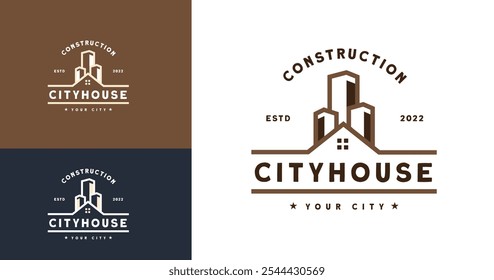 House and Building Real Estate Apartment Logo Design Inspiration. Architectural Symbol for Real Estate and Construction Business Identity. Apartment City Building Vector Illustration.