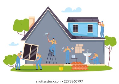 House building repair painting wall home renovate concept. Vector graphic design illustration element