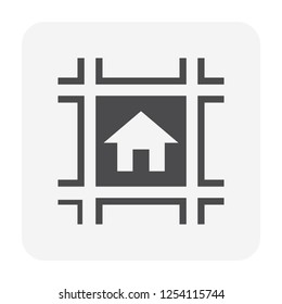 House building or residential in land lot and access road vector icon design in top view. That real estate or property for agent, realtor to development, owned, sale, rent, buy or investment.