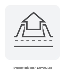 House building or residential in land lot and access road vector icon design. That real estate or property on roadside for realtor, agent to development, owned, sale, rent, buy, purchase or investment