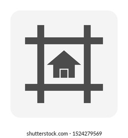 House building or residential in land lot and access road vector icon design in top view. That real estate or property for agent, realtor to development, owned, sale, rent, buy or investment.