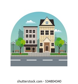 house building residential urban street with tree