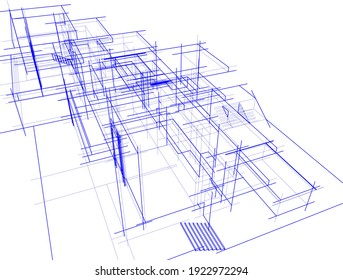 house building sketch architectural 3d illustration