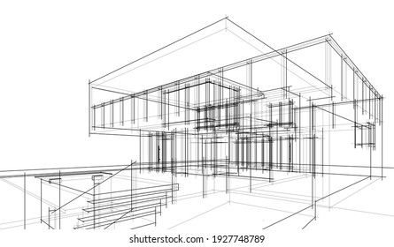 Gebäudeskizze Architektur 3D-Illustration