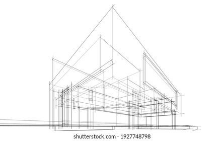 house building sketch architectural 3d illustration