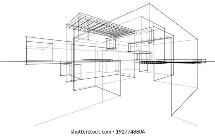 house building sketch architectural 3d illustration