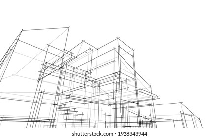 House Building Sketch Architectural 3d Illustration