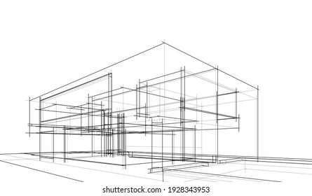 house building sketch architectural 3d illustration