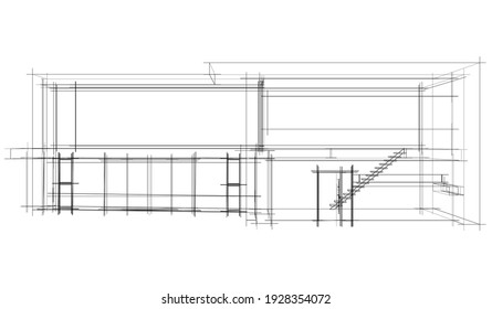house building sketch architectural 3d illustration