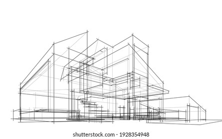 House Building Sketch Architectural 3d Illustration