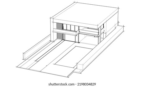 House Building Sketch Architectural 3d Illustration