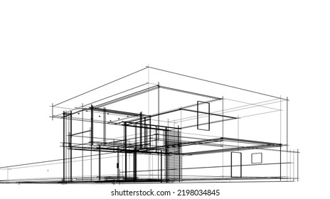 house building sketch architectural 3d illustration