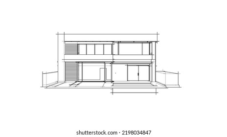 Gebäudeskizze Architektur 3D-Illustration