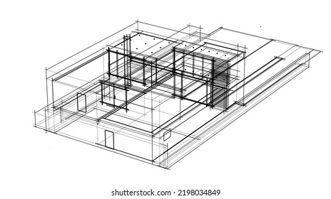 house building sketch architectural 3d illustration