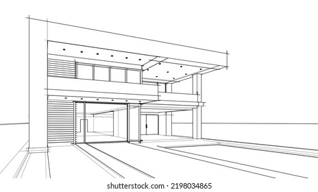 house building sketch architectural 3d illustration