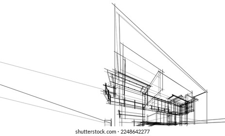 house building sketch architectural 3d illustration