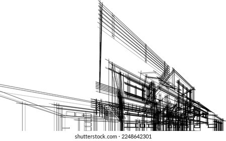 ilustración 3d de la arquitectura del boceto del edificio de la casa