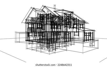 Gebäudeskizze Architektur 3D-Illustration