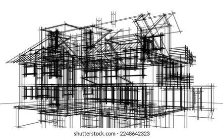 house building sketch architectural 3d illustration