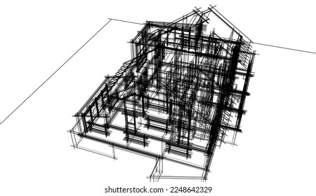 Gebäudeskizze Architektur 3D-Illustration