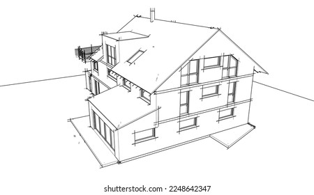 house building sketch architectural 3d illustration