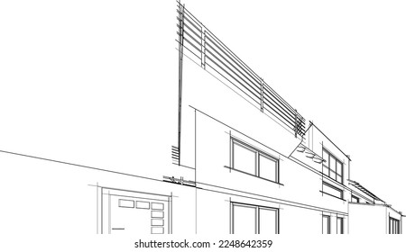 Gebäudeskizze Architektur 3D-Illustration