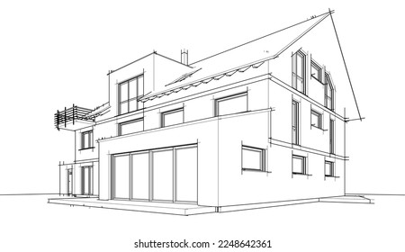 house building sketch architectural 3d illustration