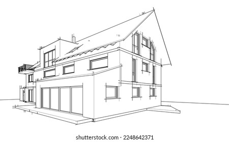 Gebäudeskizze Architektur 3D-Illustration