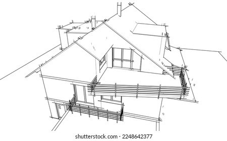 house building sketch architectural 3d illustration