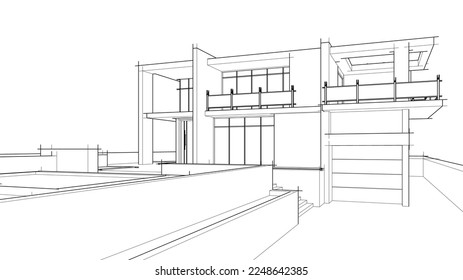 Gebäudeskizze Architektur 3D-Illustration