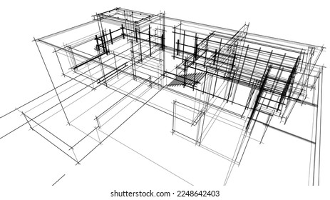 house building sketch architectural 3d illustration