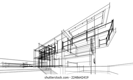 house building sketch architectural 3d illustration