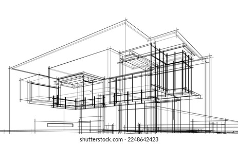 Gebäudeskizze Architektur 3D-Illustration